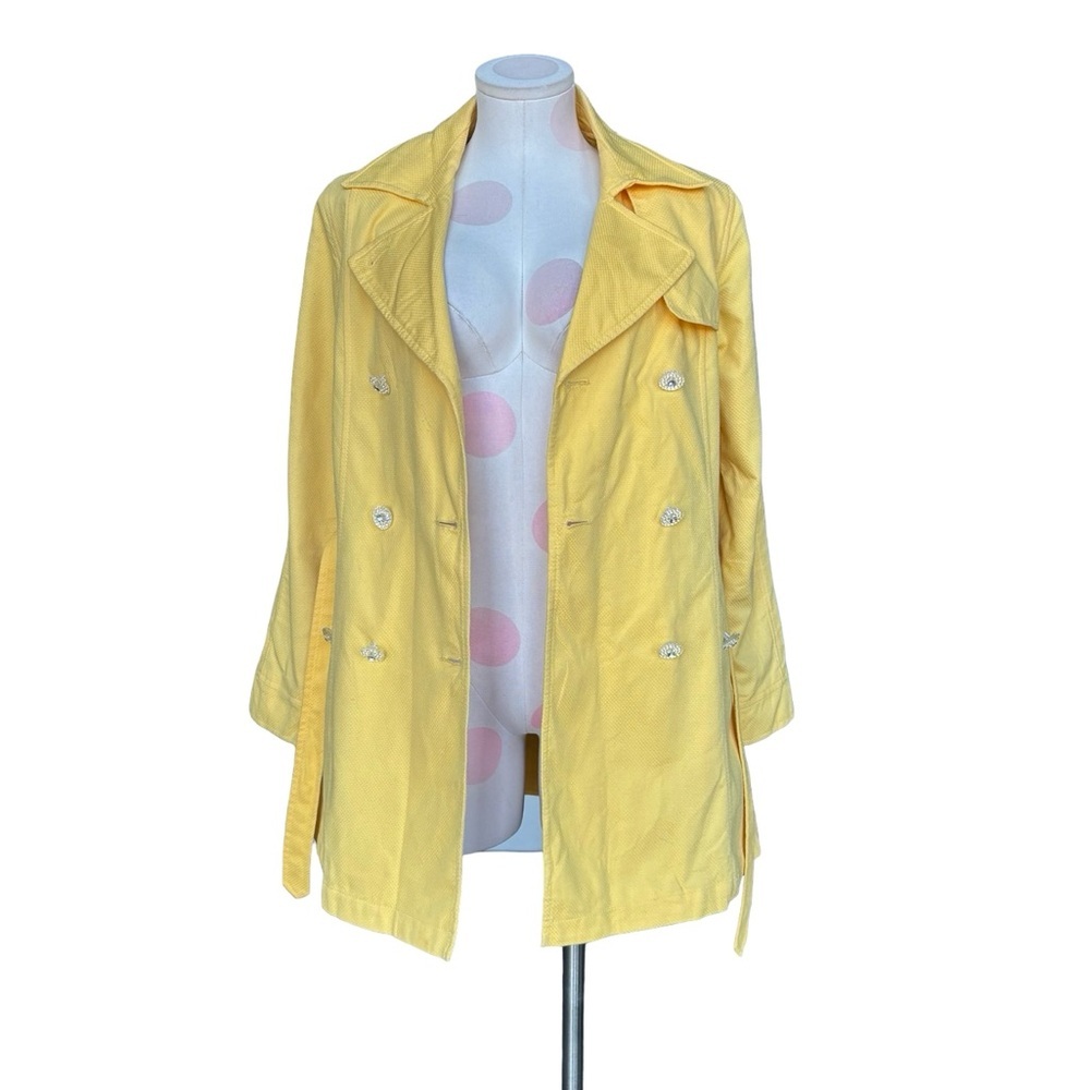 OSCAR an Oscar de la Renta Jacket Yellow Lined Trench Coat Sz 6 - Picture 9 of 10